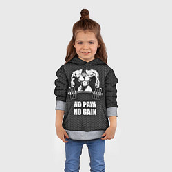 Толстовка-худи детская No pain, no gain, цвет: 3D-меланж — фото 2