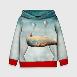 Толстовка-худи детская Летящий кит, цвет: 3D-красный