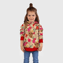 Толстовка-худи детская Черепа в цветах, цвет: 3D-красный — фото 2