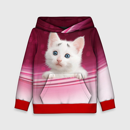 Детская толстовка Белый котёнок / 3D-Красный – фото 1