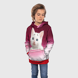 Толстовка-худи детская Белый котёнок, цвет: 3D-красный — фото 2