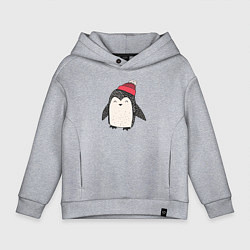 Толстовка оверсайз детская Зимний пингвин-мальчик, цвет: меланж
