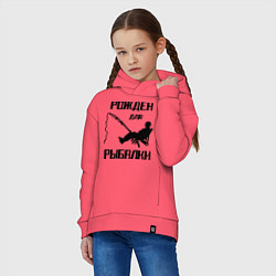 Толстовка оверсайз детская Рожден для рыбалки, цвет: коралловый — фото 2