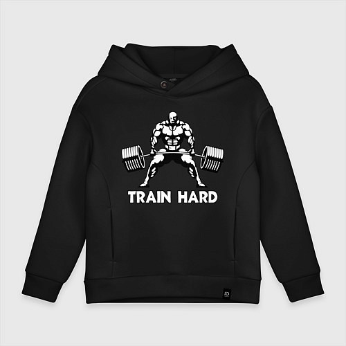 Детское худи оверсайз Train hard тренируйся усердно / Черный – фото 1