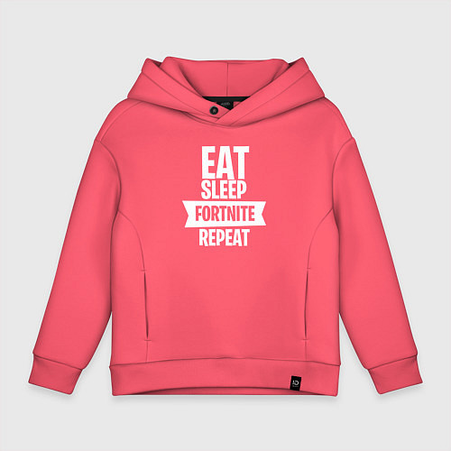 Детское худи оверсайз Eat Sleep Fortnite Repeat / Коралловый – фото 1