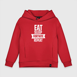 Толстовка оверсайз детская Eat Sleep Fortnite Repeat, цвет: красный