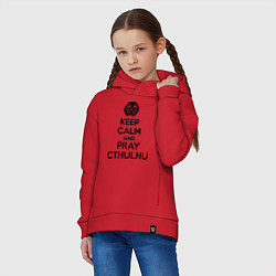 Толстовка оверсайз детская Keep Calm & Pray Cthulhu, цвет: красный — фото 2