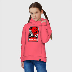 Толстовка оверсайз детская Cyberpunk 2077: Samurai Poster, цвет: коралловый — фото 2