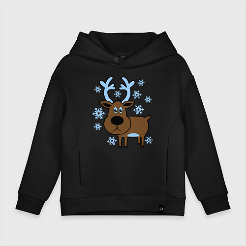 Детское худи оверсайз Олень и снежинки / Черный – фото 1