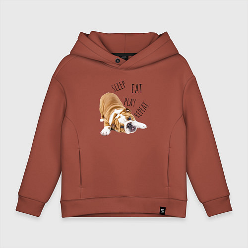 Детское худи оверсайз Sleep Eat Play Repeat Бульдог / Кирпичный – фото 1