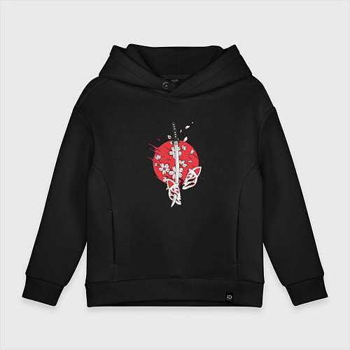 Детское худи оверсайз Катана на фоне сакуры Z / Черный – фото 1
