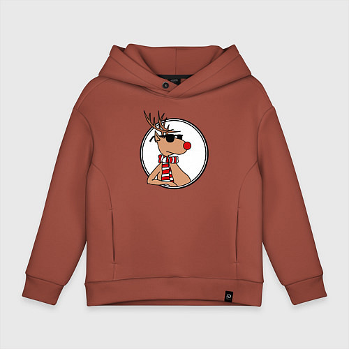 Детское худи оверсайз Олень Хипстер / Кирпичный – фото 1