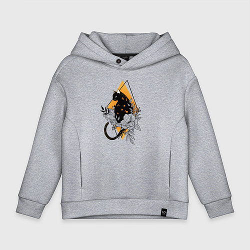 Детское худи оверсайз Cat in flowers / Меланж – фото 1