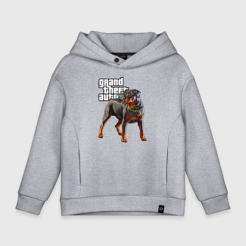 Детское худи оверсайз ЧОП - ротвейлер из GTA 5 / Меланж – фото 1