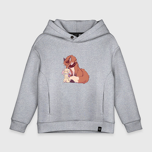 Детское худи оверсайз Лис и зайка / Меланж – фото 1