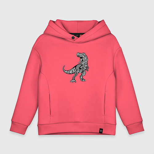 Детское худи оверсайз Тираннозавр узор Мандала / Коралловый – фото 1