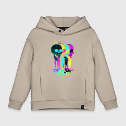 Толстовка оверсайз детская 4 ЧЕРЕПА SKULLS NEON, цвет: миндальный