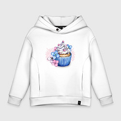 Толстовка оверсайз детская Cupcake Десерт с цветами, цвет: белый