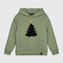 Толстовка оверсайз детская НовоКОТняя елка, цвет: авокадо