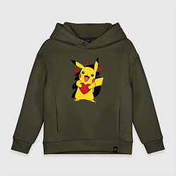 Толстовка оверсайз детская ПИКАЧУ И СЕРДЕЧКО POKENON PIKACHU LOVE, цвет: хаки