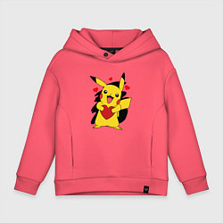 Толстовка оверсайз детская ПИКАЧУ И СЕРДЕЧКО POKENON PIKACHU LOVE, цвет: коралловый