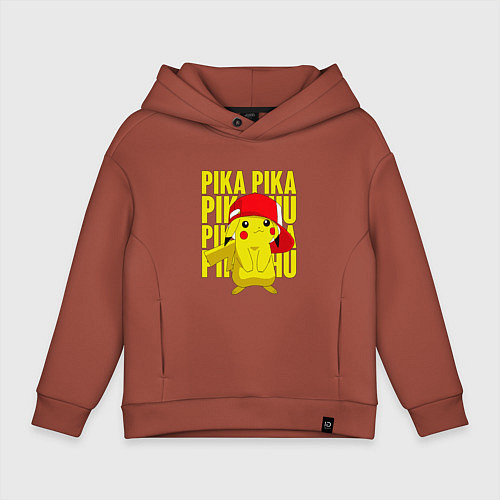 Детское худи оверсайз ПИКАЧУ В КЕПКЕ ПОКЕМОНЫ / Кирпичный – фото 1