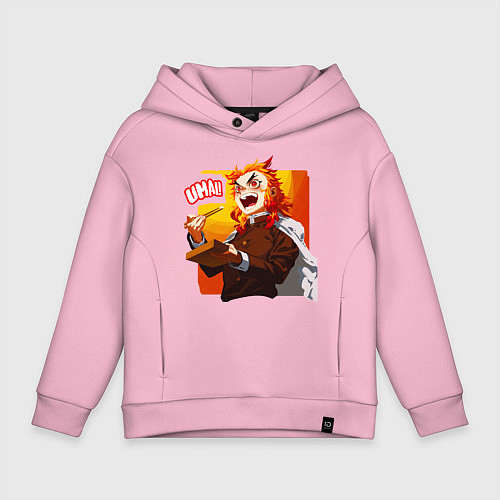 Детское худи оверсайз Вкусно говорит Ренгоку , Клинок рассекающий демоно / Светло-розовый – фото 1