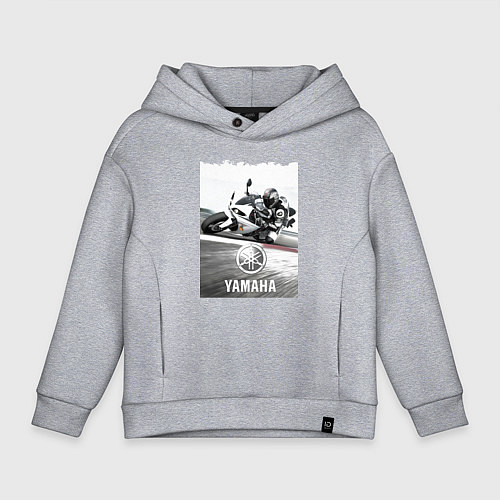Детское худи оверсайз YAMAHA на вираже / Меланж – фото 1
