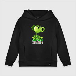 Толстовка оверсайз детская Plants vs Zombies Горохострел, цвет: черный