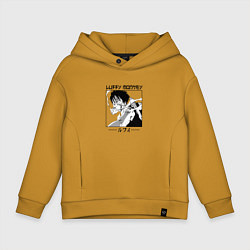 Толстовка оверсайз детская Ван-Пис, Луффи Luffy, цвет: горчичный