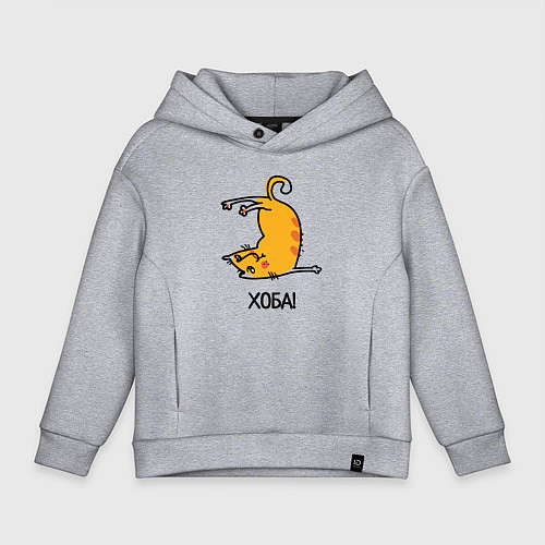 Детское худи оверсайз Хоба! Прикольный кот / Меланж – фото 1