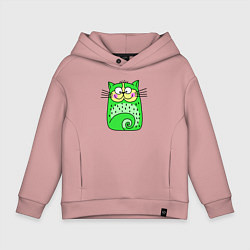 Толстовка оверсайз детская Прикольный зеленый кот, цвет: пыльно-розовый