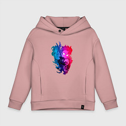 Толстовка оверсайз детская Танджиро Камадо в ярости Клинок рассекающий демоно, цвет: пыльно-розовый