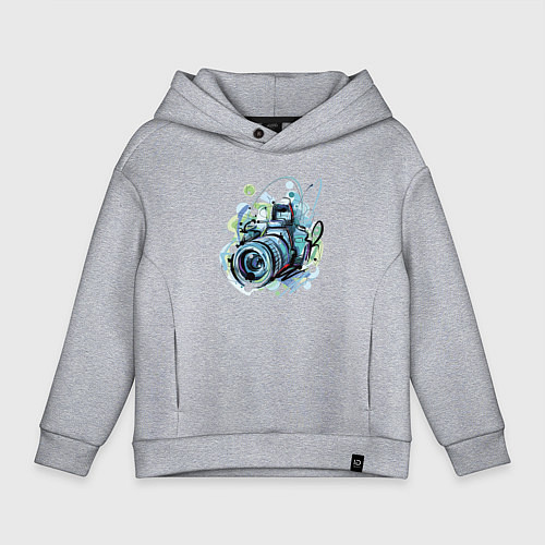 Детское худи оверсайз Фотоаппарат рисунок / Меланж – фото 1