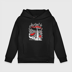 Толстовка оверсайз детская Мухоморы и томатный узкорот, цвет: черный