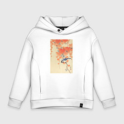 Толстовка оверсайз детская Great Tit on Paulownia Branch, цвет: белый