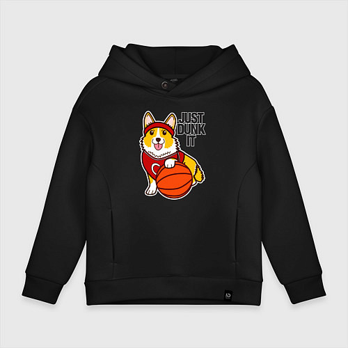 Детское худи оверсайз JUST DUNK IT корги / Черный – фото 1