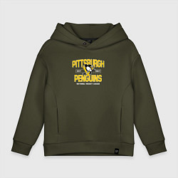 Толстовка оверсайз детская Pittsburgh Penguins Питтсбург Пингвинз, цвет: хаки