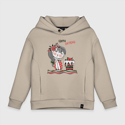 Толстовка оверсайз детская ДЕВОЧКА С ТОРТОМ, цвет: миндальный