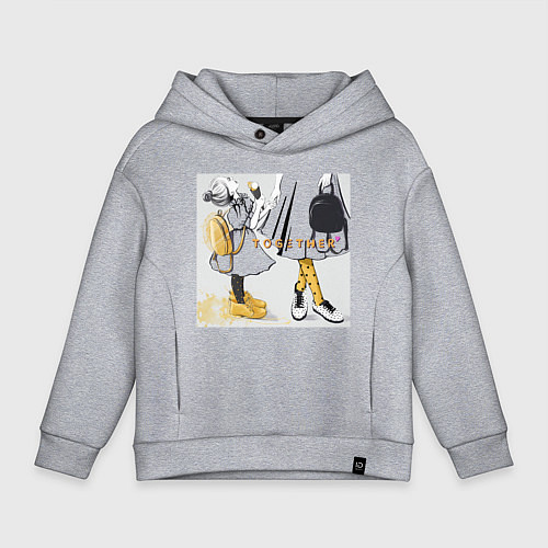 Детское худи оверсайз Мама и дочка с мороженым держатся за руки надпись / Меланж – фото 1