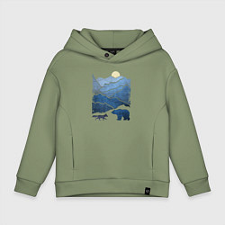 Толстовка оверсайз детская Животные в горах, цвет: авокадо
