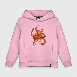 Толстовка оверсайз детская Оранжевый осьминог с множеством щупальцев, цвет: светло-розовый