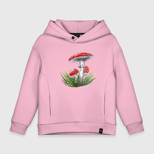 Детское худи оверсайз Мухоморы в траве / Светло-розовый – фото 1