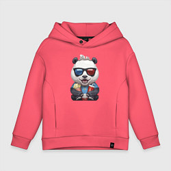 Толстовка оверсайз детская Прикольный панда с попкорном и колой, цвет: коралловый