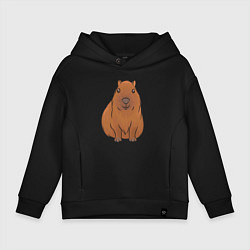 Толстовка оверсайз детская Капибара сидит и радуется, цвет: черный