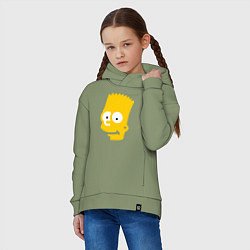 Толстовка оверсайз детская Барт Симпсон - портрет, цвет: авокадо — фото 2