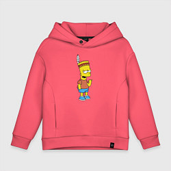 Толстовка оверсайз детская Барт Симпсон - индеец, цвет: коралловый