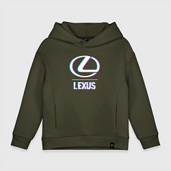 Толстовка оверсайз детская Значок Lexus в стиле glitch, цвет: хаки