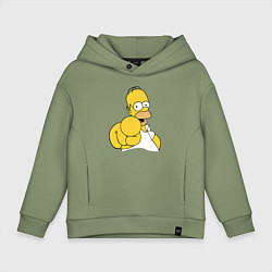 Толстовка оверсайз детская Гомер Симпсон указывает пальцем, цвет: авокадо