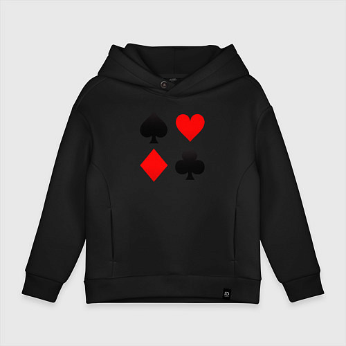 Детское худи оверсайз Четыре масти игральных карт / Черный – фото 1